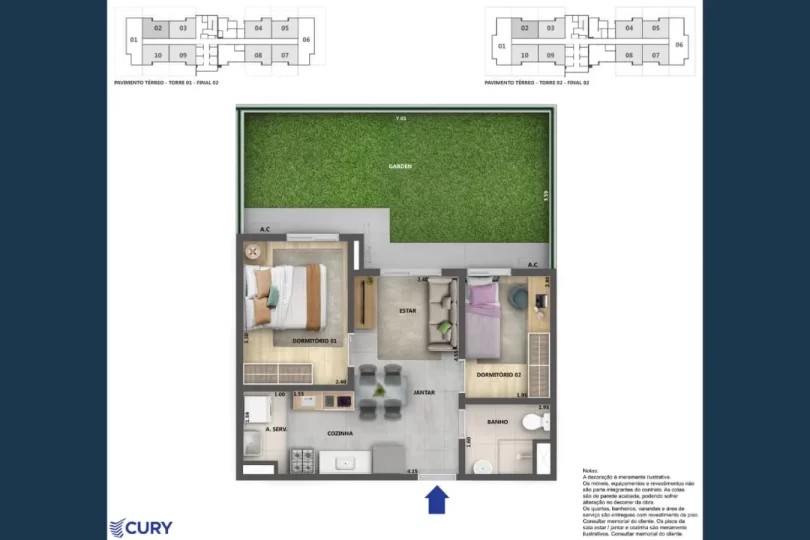 Nova Norte Ginga Planta 2 quartos Garden