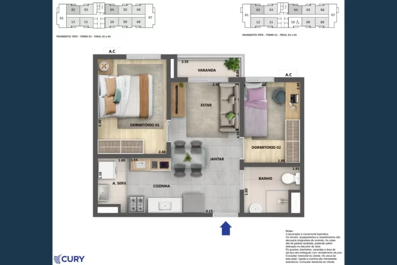 Nova Norte Ginga Planta 2 quartos meio